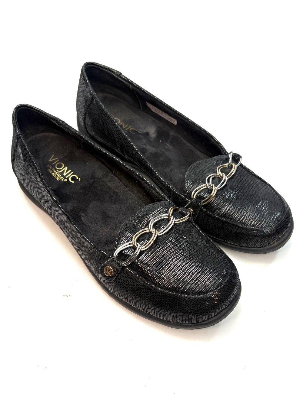Vionic Charm Alda Black Leather Loafers | 10